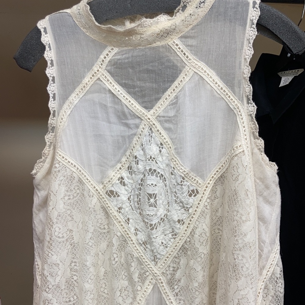 FREE PEOPLE sz M gorgeous RARE bohemian romantic cream lace dress festivals - Picture 3 of 6